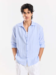Powder Blue Striped Gauze Holiday Shirt
